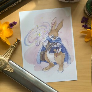 Print 5by7  D&D bunny Wizard