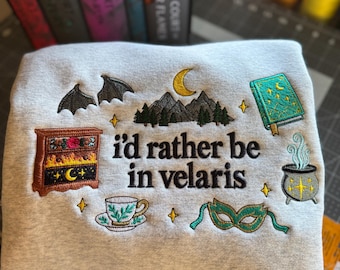 Sudadera "Prefiero estar en Velaris", jersey bordado para amantes de los libros de fantasía, regalo mágico para lectores de romance.