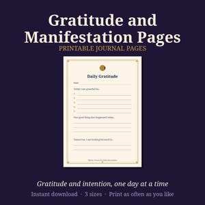 Gratitude and Manifestation Journal Pages | Daily Gratitude Practice Printable | Witchy Moon Journal PDF | Book of Shadows Pages image 1