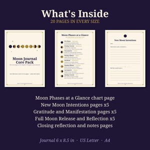 Moon Journal Core Pack Printable | Moon Phases Chart, New Moon Intentions, Gratitude and Full Moon Pages | Witchy Planner PDF image 2