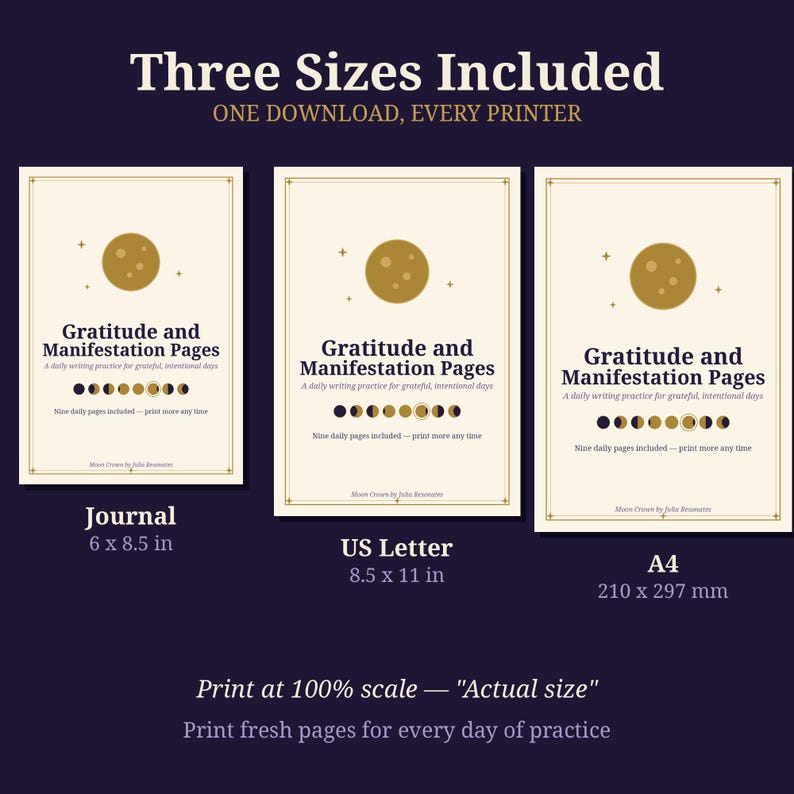 Gratitude and Manifestation Journal Pages | Daily Gratitude Practice Printable | Witchy Moon Journal PDF | Book of Shadows Pages image 4