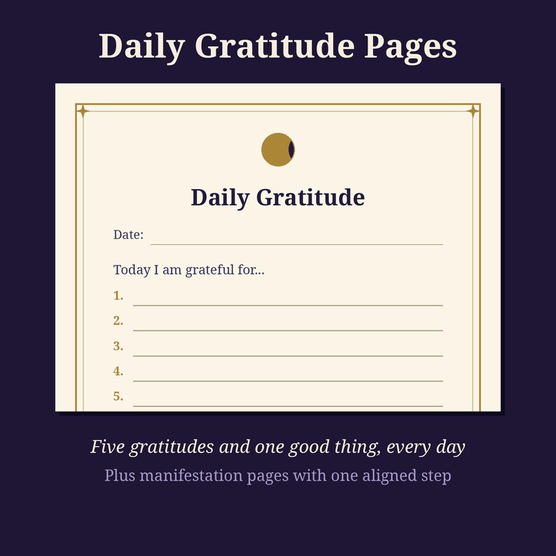 Gratitude and Manifestation Journal Pages | Daily Gratitude Practice Printable | Witchy Moon Journal PDF | Book of Shadows Pages image 3