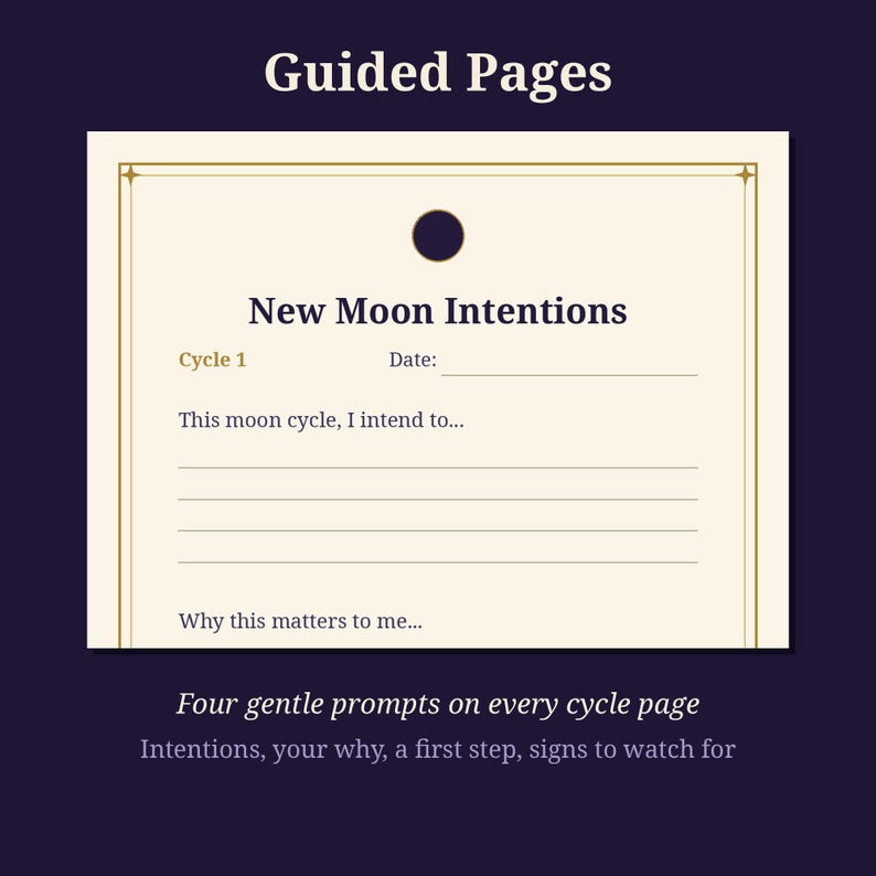 New Moon Intentions Workbook | Printable Moon Journal Pages | Lunar Goal Setting Worksheet | Witchy Planner PDF | Book of Shadows image 3