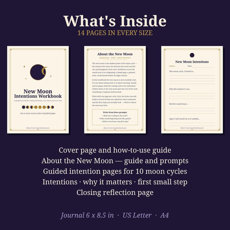 New Moon Intentions Workbook | Printable Moon Journal Pages | Lunar Goal Setting Worksheet | Witchy Planner PDF | Book of Shadows image 2