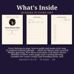 Moon Planner Pack | Undated Lunar Planner | Moon Phase Monthly and Weekly Planner Pages | Witchy Planner PDF | Moon Journal image 2