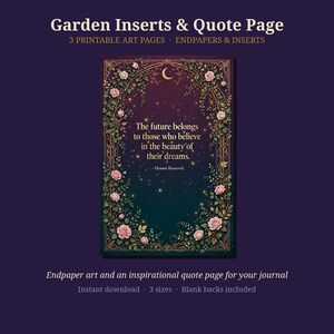 Garden Endpaper Art Printable | Journal Inserts and Quote Page | Book of Shadows Art Pages | Grimoire Decor | PDF Letter, A4, Journal Sizes