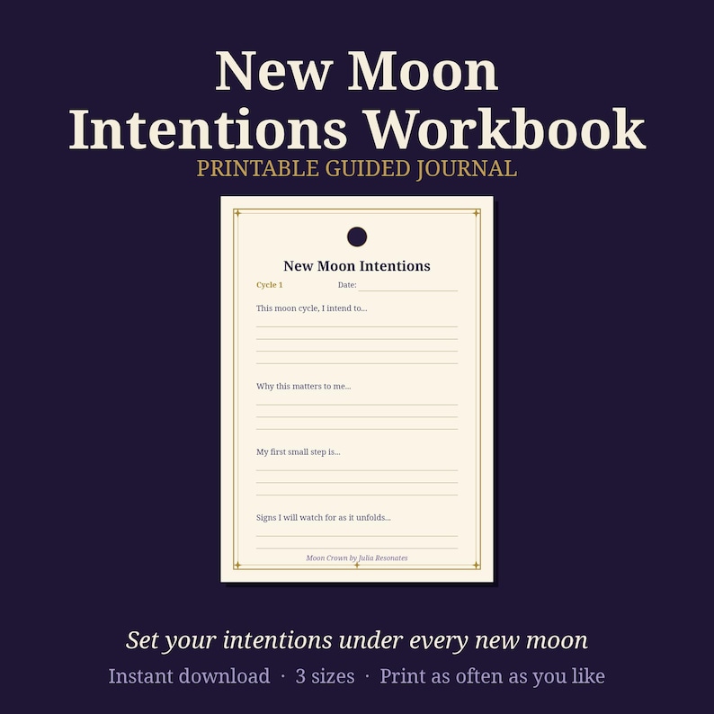 New Moon Intentions Workbook | Printable Moon Journal Pages | Lunar Goal Setting Worksheet | Witchy Planner PDF | Book of Shadows image 1