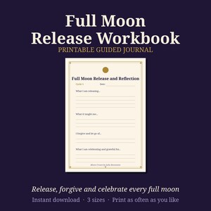 Werkboek voor het loslaten bij volle maan | Printbare maandagboekpagina's | Werkblad voor loslaten en dankbaarheid | Heksenplanner (pdf) | Grimoirepagina's afbeelding 1
