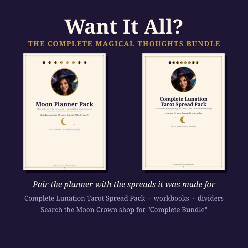 Moon Planner Pack | Undated Lunar Planner | Moon Phase Monthly and Weekly Planner Pages | Witchy Planner PDF | Moon Journal image 5