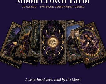 Moon Crown Tarot Printable Deck | 78 Cards + 176-Page Guidebook | Celestial Witchy Tarot PDF | Print at Home Tarot Deck