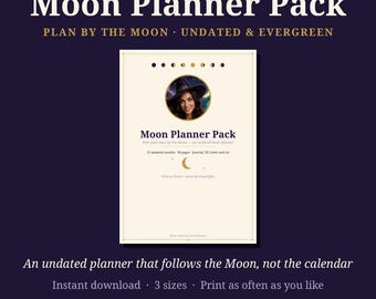 Moon Planner Pack | Undated Lunar Planner | Moon Phase Monthly and Weekly Planner Pages | Witchy Planner PDF | Moon Journal