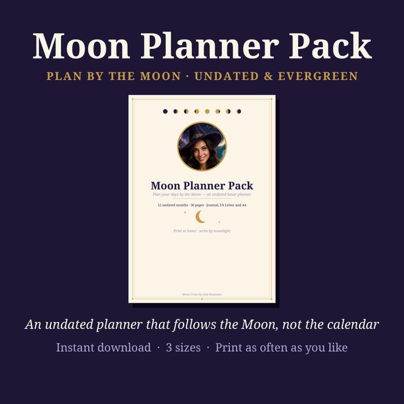 Moon Planner Pack | Undated Lunar Planner | Moon Phase Monthly and Weekly Planner Pages | Witchy Planner PDF | Moon Journal image 1