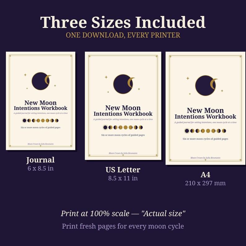 New Moon Intentions Workbook | Printable Moon Journal Pages | Lunar Goal Setting Worksheet | Witchy Planner PDF | Book of Shadows image 4