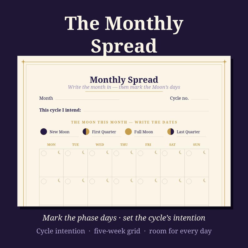 Moon Planner Pack | Undated Lunar Planner | Moon Phase Monthly and Weekly Planner Pages | Witchy Planner PDF | Moon Journal image 3