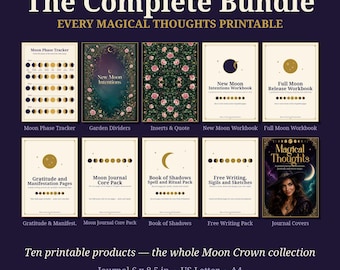 Complete Magical Thoughts Printable Bundle | Moon Journal, Workbooks, Tracker, Book of Shadows, Dividers and Covers | Witchy PDF Bundle