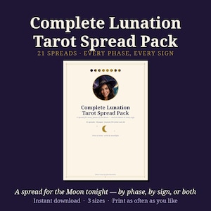 Komplett Lunation Tarot-uppslagspaket | Månfas Tarotuppslag | Månen i varje tecken Tarotlayouter | Witchy Tarot Journal PDF