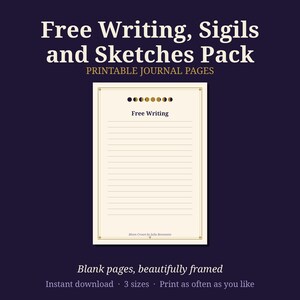 Gratis paket med skrivande, sigill och skisser | Linjerade och prickade dagbokssidor utskrivbara | Häxig Grimoire PDF | Skuggornas bok bild 1