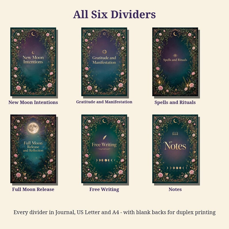 Witchy Journal Dividers Printable | Enchanted Garden Section Covers | Book of Shadows Dividers | Grimoire Pages | PDF Letter A4 Journal Size image 2