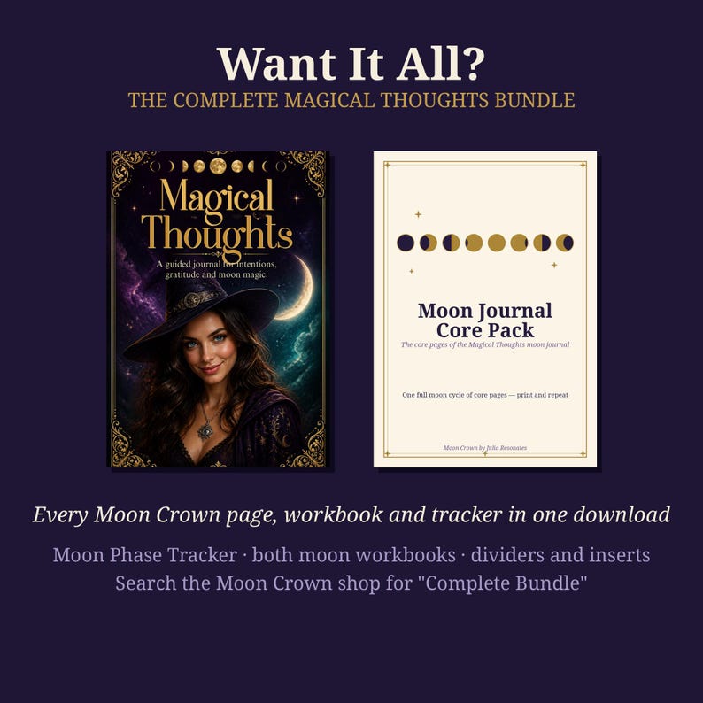 Printable Journal Covers | Magical Thoughts Witchy Cover Art | Celestial, Enchanted Garden, Full Moon | Binder Cover PDF image 5