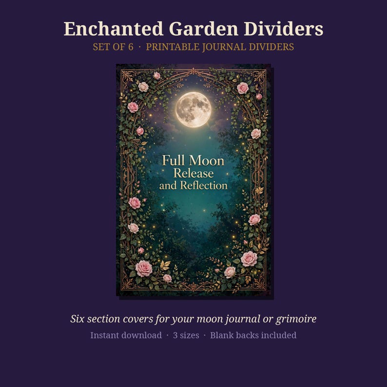 Witchy Journal Dividers Printable | Enchanted Garden Section Covers | Book of Shadows Dividers | Grimoire Pages | PDF Letter A4 Journal Size image 1