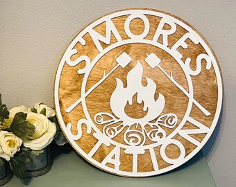 Smores Station Door Sign, New Home Gift, Round Door Hanger, Hand Painted Round Sign, NO VINYL, Home & Apartment Decor, Camping, RV, Patio