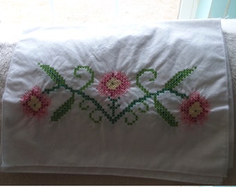 Hand embroidered flower table runner