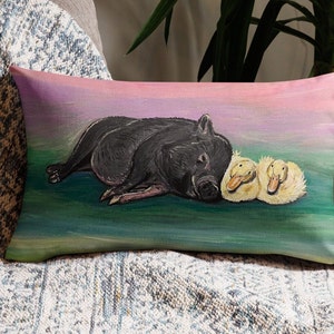 Duck Duck Pig Acrylic Painting Print Premium Pillow