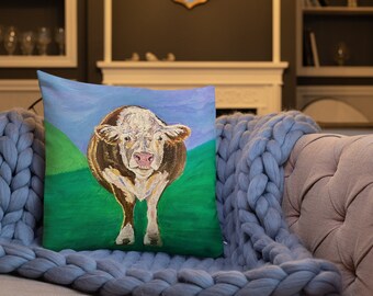 Aretha the Cow Pillow: Acrylic Painting Print