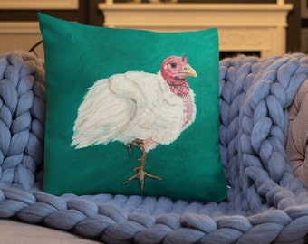 Lennox the Turkey Pillow: Acrylic Painting Print - 18x18