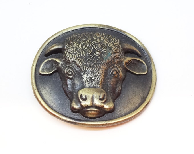Vintage COW Mens Belt Buckle Brass Tone Metal Large Size GIFT for Him
