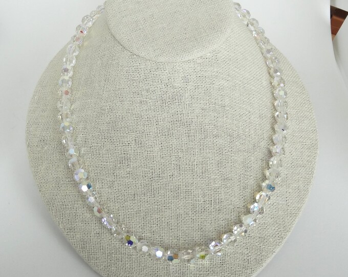 Vintage Crystal Bead Necklace Clear Faceted Sparkly Glass Etsy