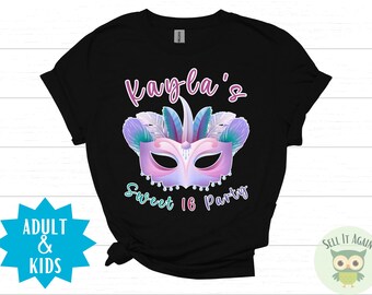 Custom Masquerade Birthday Shirts, Masquerade Theme Outfit, Pastel Mask Masquerade Party, Quinceanera, Sweet 16, 21st 40th 50th Birthday