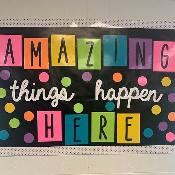 Teachers School Bulletin Board  Cutouts  DIY Kit  "Amazing Things Happen Here" | Back to School Decoration  | Bulletin Board Cutouts Decor