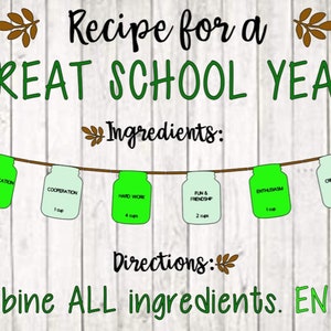 Teachers School Bulletin Board  Cutouts  DIY Kit  &quot;Recipe for a Great School Year&quot; | Back to School Bulletin Board Decor | Classroom Decor