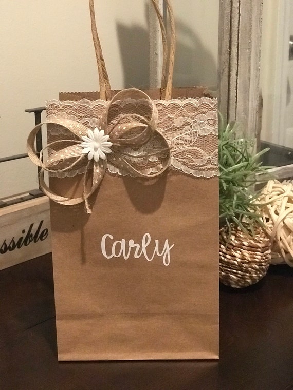 Brown Bag Favor Bags with Personalized Gift Tags