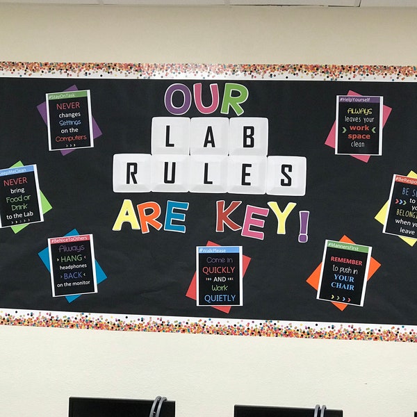 Teachers School Classroom Door Decoration Cutouts DIY Kit "Our Lab Rules Are Key" | Computer Lab | Technology  Classroom | Back to School