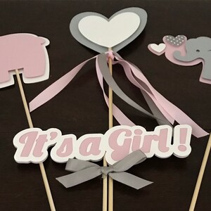 Set of 4 pcs Baby Elephant Theme Baby Shower Birthday | Centerpieces | Cake Topper |  Baby Girl Boy | Table Decoration | Cake Decoration