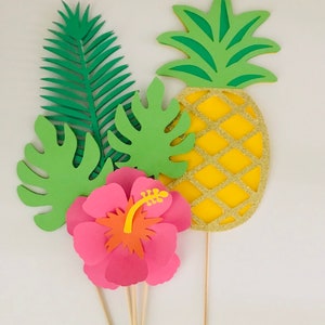 Pineapple Hibiscus Cake Topper | Hawaiian Centerpieces | Tropical Party |  Hawaiian Cake Topper | Luau Themed Decor | Table Decoration