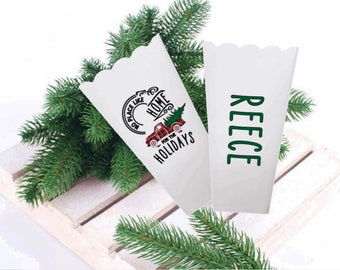 Christmas Tree Farmhouse Two-Sided Personalized Reusable Plastic Popcorn Buckets | Holidays Popcorn Buckets Favors | Holiday Gift