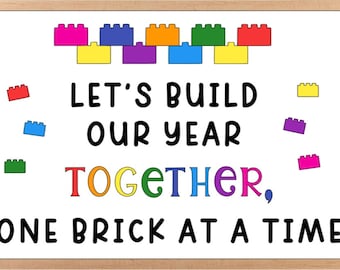 May include: A white background with colorful Lego blocks and the text "Let's build our year together, one brick at a time".