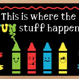 Teachers School Bulletin Board Cutouts DIY Kit &quot;This is Where the Fun Stuff Happens&quot; | Back to School Decoration | Bulletin Board Cutouts