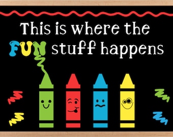 Teachers School Bulletin Board Cutouts DIY Kit &quot;This is Where the Fun Stuff Happens&quot; | Back to School Decoration | Bulletin Board Cutouts