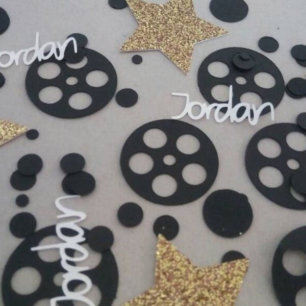 Film Reel Stars Movie Hollywood Theme Inspired Personalize Table Number Confetti, Birthday, Party, Personalized Confetti