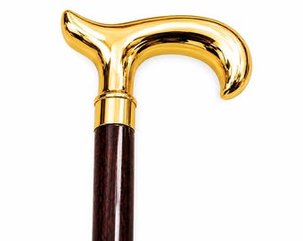 Vintage Wooden Walking Cane with Gold Handle, Ornate Carved Wooden Stick, Elegant Classic Walking Cane, Luxury Gift for Men