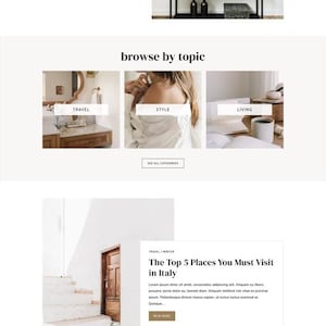 Puede incluir: P&aacute;gina de inicio de un sitio web con una paleta de colores neutros. El encabezado incluye la palabra "harper" y enlaces de navegaci&oacute;n. El contenido destacado incluye art&iacute;culos sobre elementos esenciales del guardarropa, cuidado personal y recorridos por casas. Tambi&eacute;n hay secciones para explorar temas e Instagram.