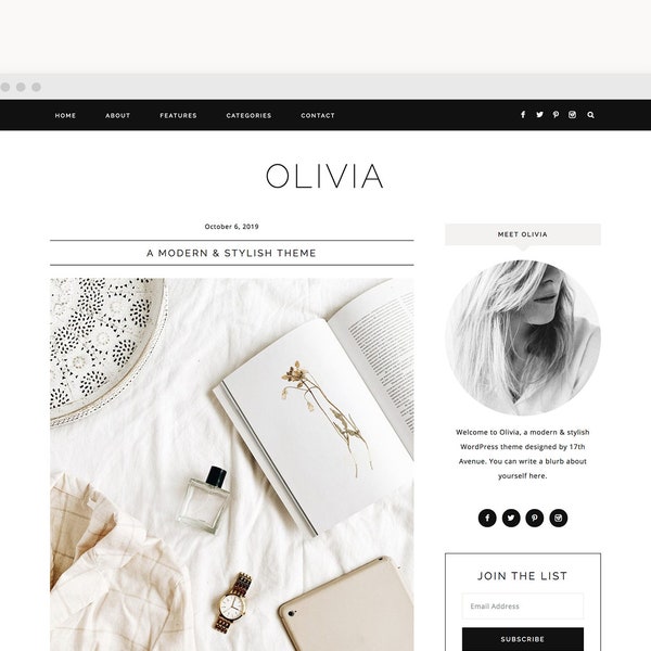 WordPress Theme - Fashion WordPress Blog Theme - Genesis Theme - "Olivia" Instant Digital Download