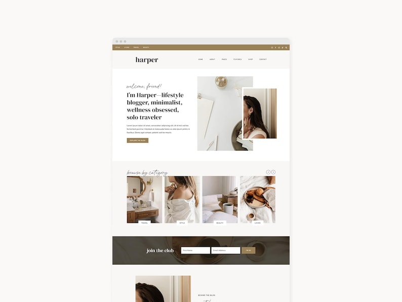 Plantilla de sitio web de WordPress para blogueros de estilo de vida, moda, viajes y gastronomía / Harper / Kadence imagen 3