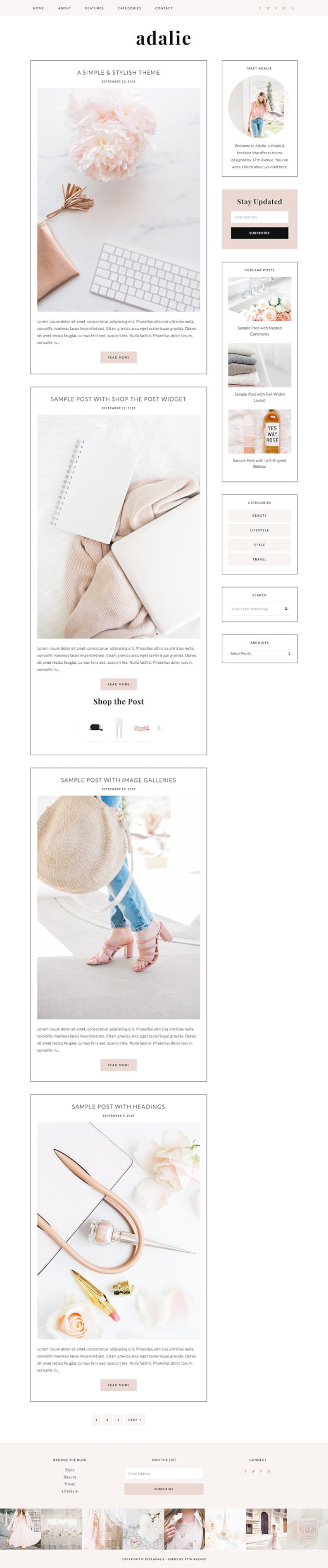 WordPress Theme Feminine WordPress Blog Theme Genesis Theme Adalie Instant Digital Download image 2