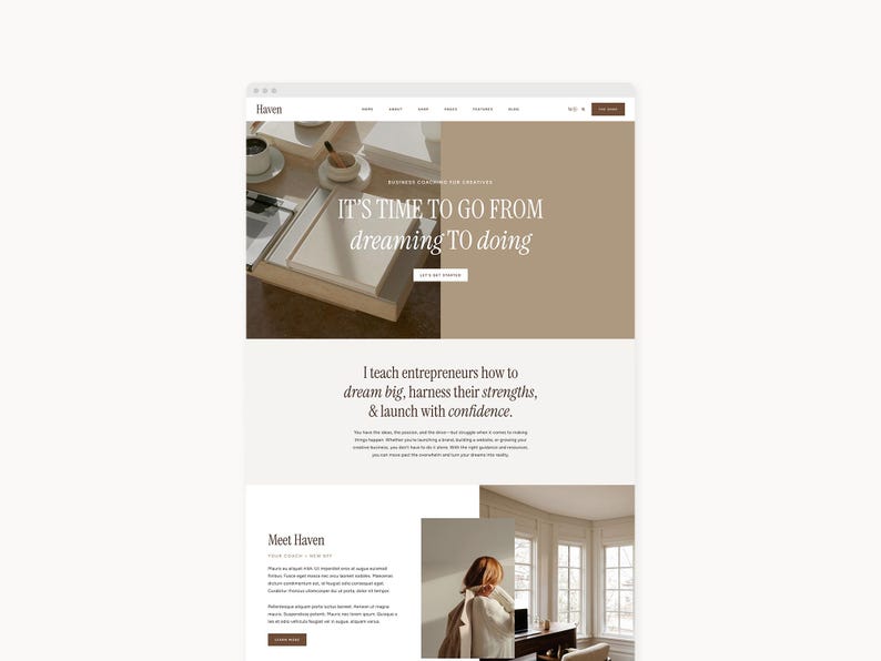 Modello di sito Web con tema WordPress per negozi, aziende e allenatori / Haven / Kadence immagine 1