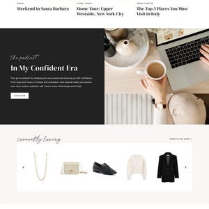 Puede incluir: P&aacute;gina de inicio del blog de estilo de vida "harper", con un dise&ntilde;o minimalista. El sitio incluye secciones para publicaciones de blog, categor&iacute;as y un formulario de registro al bolet&iacute;n. La paleta de colores es neutra, con tonos beige y blanco.